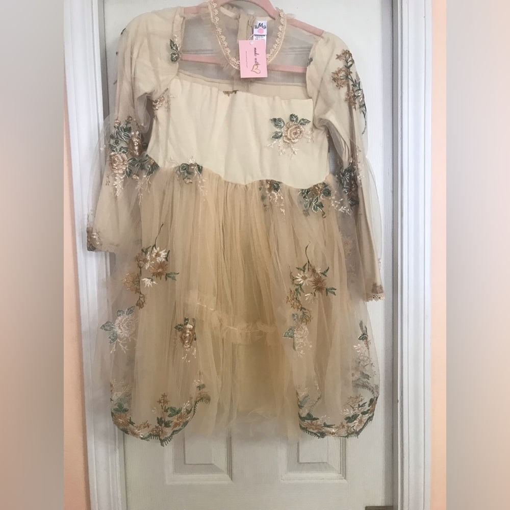 Mia Belle Girls Flower Embroidery Lace Dress (various sizes)